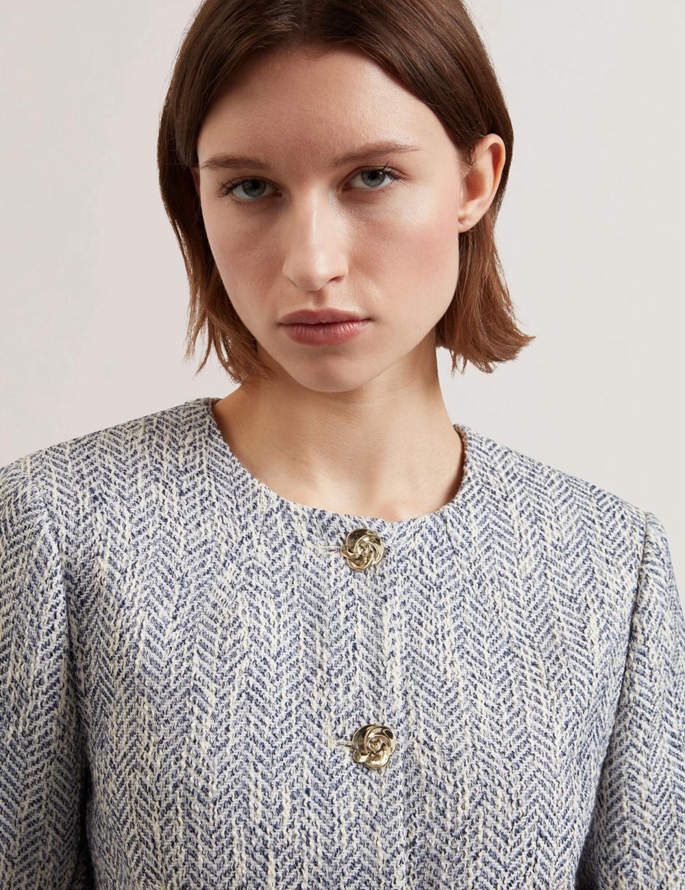 Ted Baker VULPA - Boucle Button-Up Cropped Tailored Women Jackets Lt-Blue | UAE  37018-LTEG