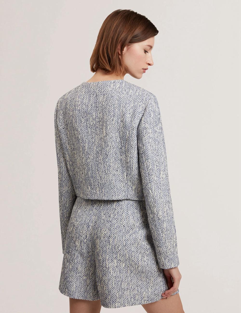 Ted Baker VULPA - Boucle Button-Up Cropped Tailored Women Jackets Lt-Blue | UAE  37018-LTEG