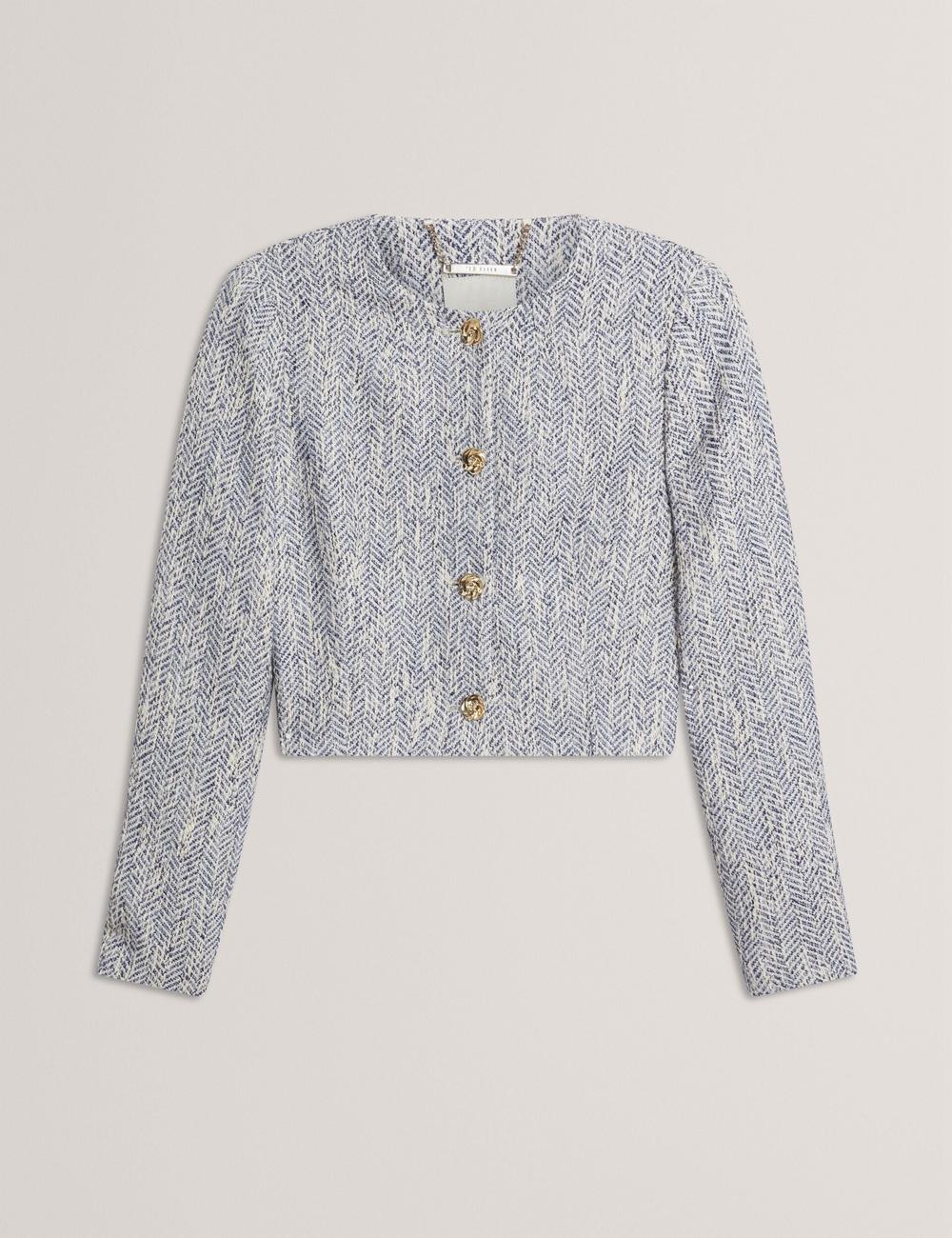 Ted Baker VULPA - Boucle Button-Up Cropped Tailored Women Jackets Lt-Blue | UAE  37018-LTEG