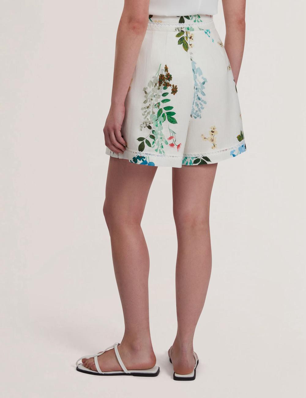 Ted Baker VYLLA - Floral High Waist Linen With Trim Detail Women Shorts White | UAE  51620-OXHP