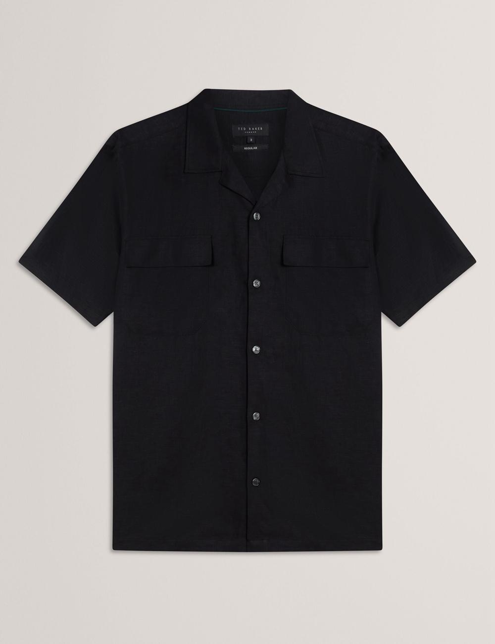 Ted Baker WHETHER - Short Sleeve Regular Fit Double Pocket Men Casual Shirts Black | UAE  32951-ZVSX