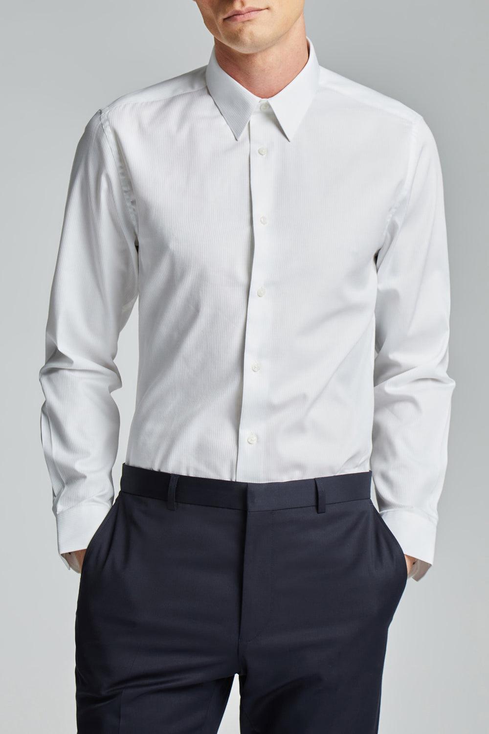 Ted Baker WHITE SATIN STRIPE - Textured Stripe Slim Fit Men Formal Shirts White | UAE  31974-UCKH