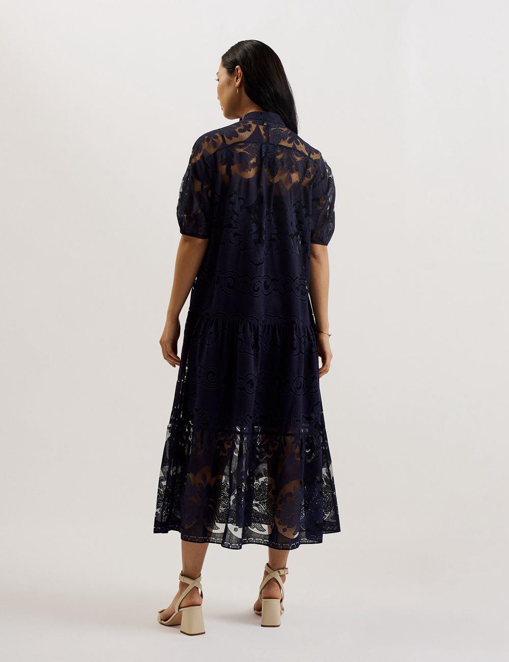 Ted Baker XATIVA - Lace Puff Sleeve Midi Shift Women Midi Dresses Dk-Blue | UAE  28906-HDIM