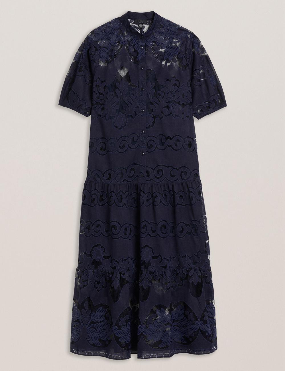 Ted Baker XATIVA - Lace Puff Sleeve Midi Shift Women Midi Dresses Dk-Blue | UAE  28906-HDIM