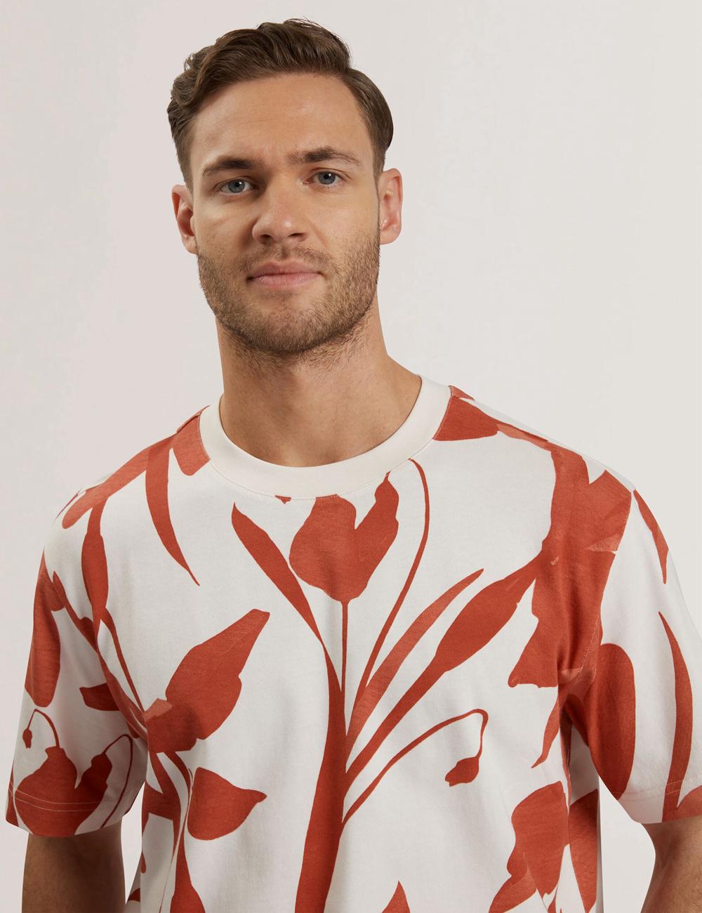 Ted Baker YIANNOS - Floral Print Heavyweight Cotton Men T-Shirts Red | UAE  98365-KLTH