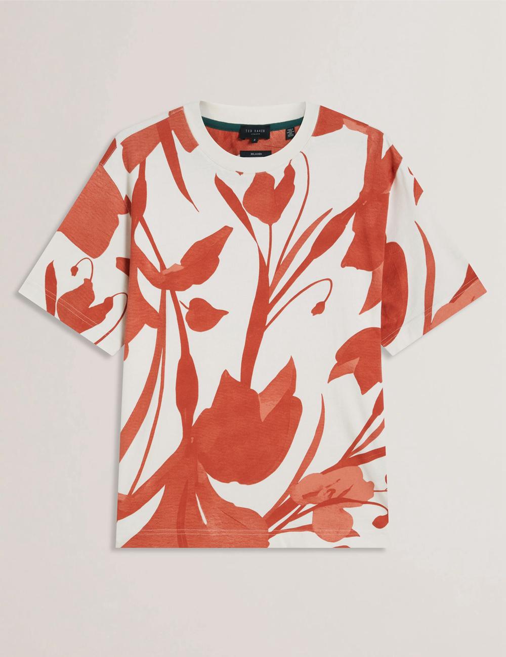 Ted Baker YIANNOS - Floral Print Heavyweight Cotton Men T-Shirts Red | UAE  98365-KLTH