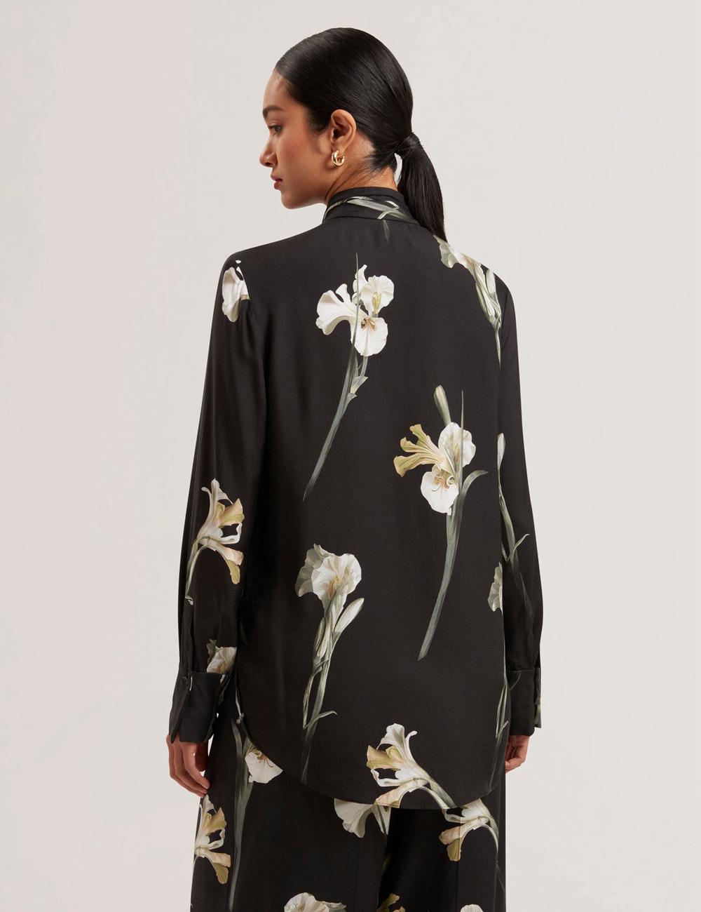 Ted Baker ZAKIIER - Neck Floral Print Long Sleeve Women Blouses Black | UAE  74053-OGXI