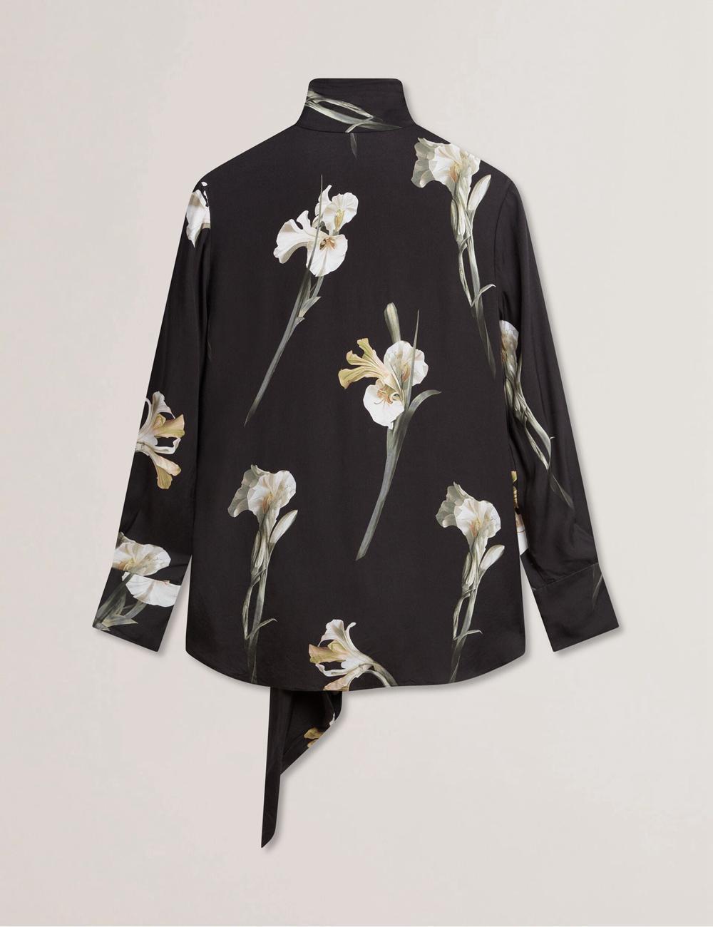 Ted Baker ZAKIIER - Neck Floral Print Long Sleeve Women Blouses Black | UAE  74053-OGXI