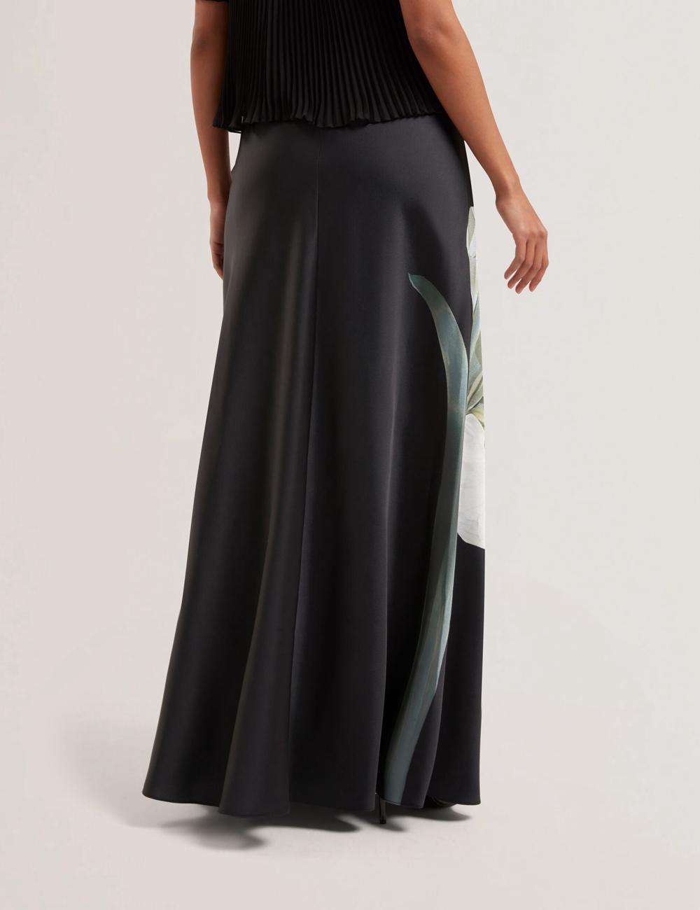 Ted Baker ZIONNA - Floral Print Detail Satin Women Maxi Skirts Black | UAE  41735-HGRN