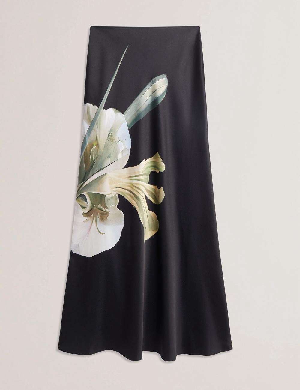 Ted Baker ZIONNA - Floral Print Detail Satin Women Maxi Skirts Black | UAE  41735-HGRN