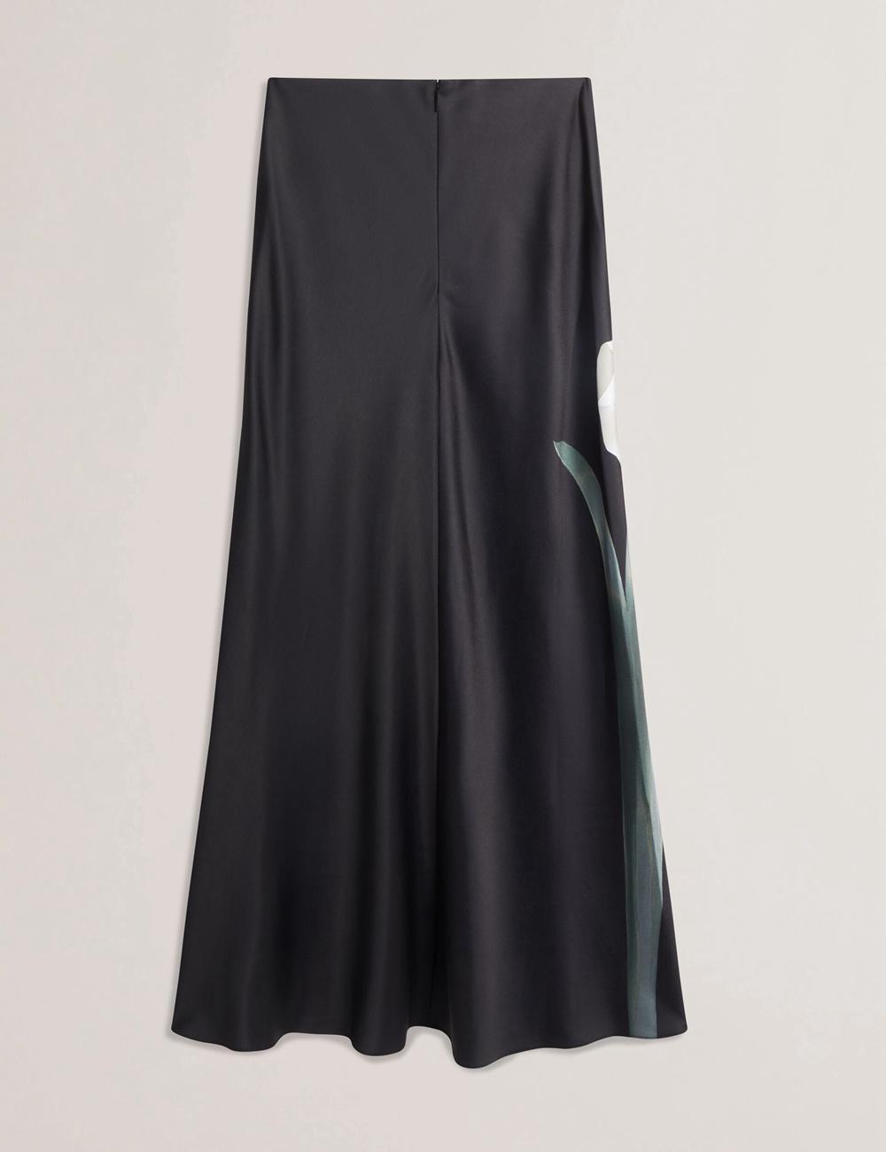Ted Baker ZIONNA - Floral Print Detail Satin Women Maxi Skirts Black | UAE  41735-HGRN
