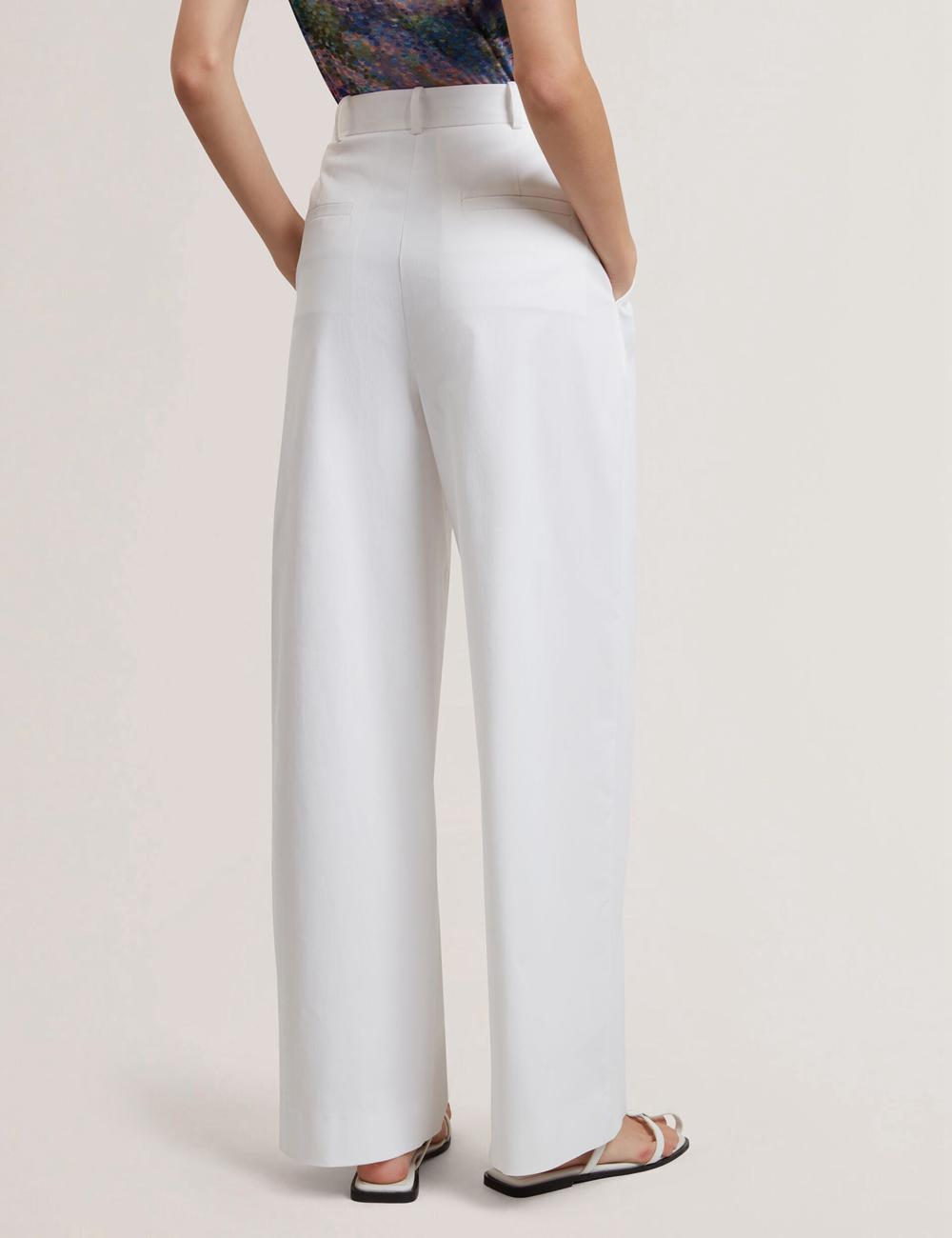 Ted Baker ZOZIA - Pleated High Waist Wide Leg Women Trousers White | UAE  68529-VLKG