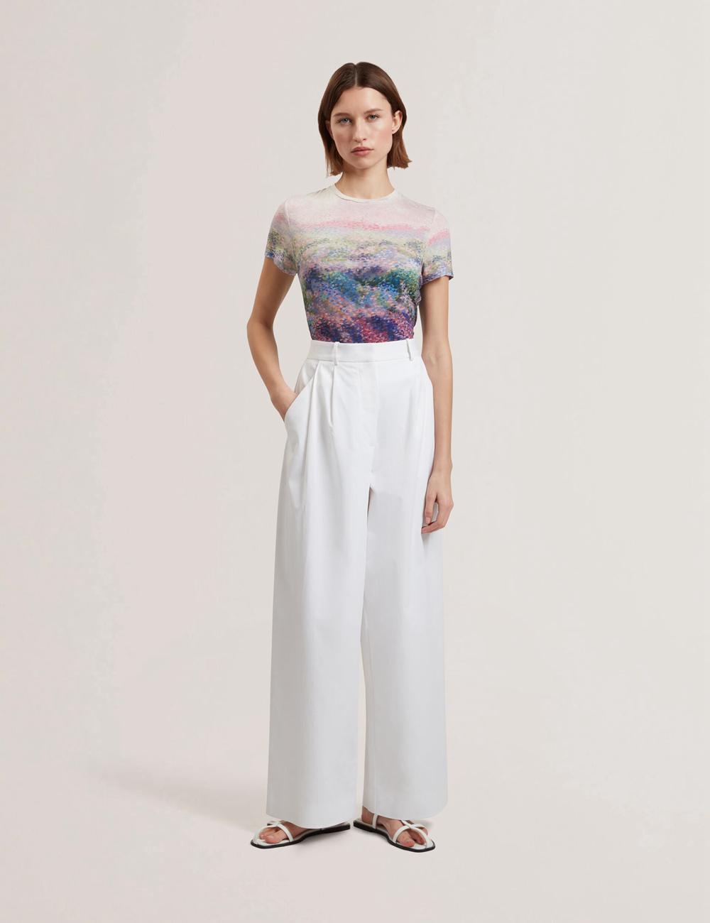 Ted Baker ZOZIA - Pleated High Waist Wide Leg Women Trousers White | UAE  68529-VLKG